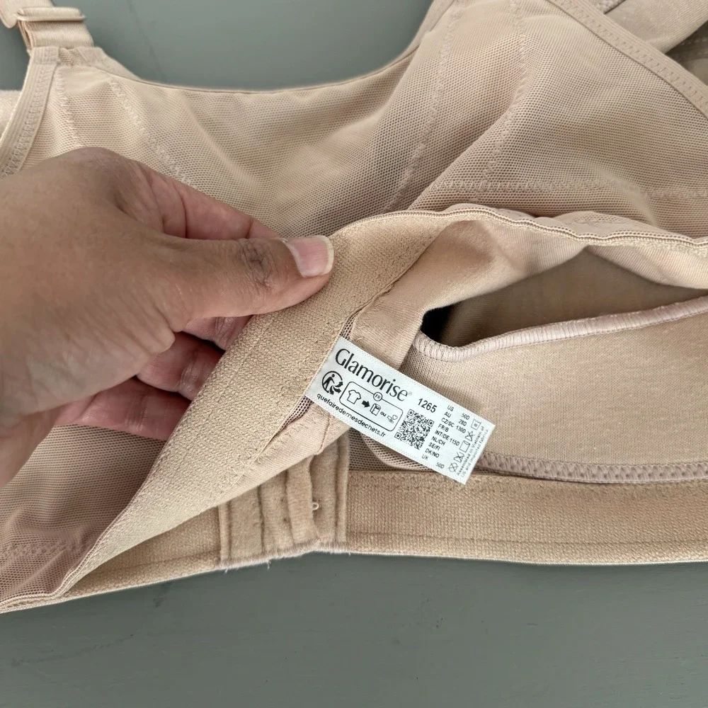 Glamorise Womens Size 50D Magic Lift Front Close Posture Back Wire Free Bra Nude